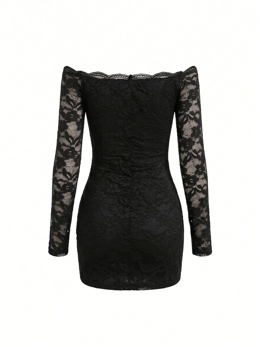 Lace off-shoulder mini dress