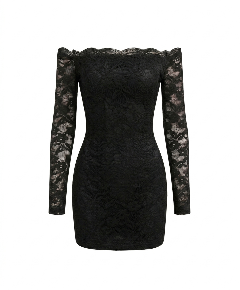 Lace off-shoulder mini dress