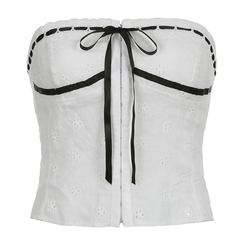 Eyelet ribbon top